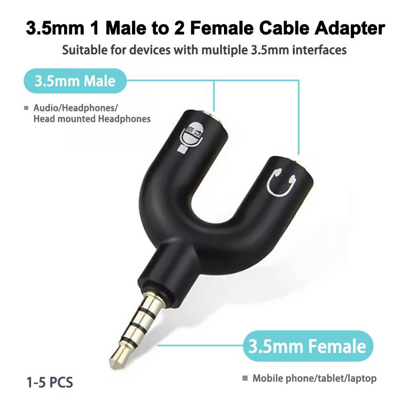 3.5mm ヘッドフォン スプリッター マイク アダプター  - Earphone Splitter Jack のレビューと価格